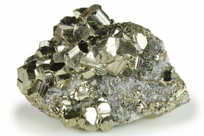 Lustrous Striated Pyrite with Quartz - Peru #261974